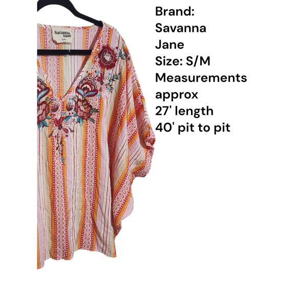 Savanna Jane Sunrise Embroidered Boho Poncho Blouse Top S/M Festival Vibe - Picture 2 of 7